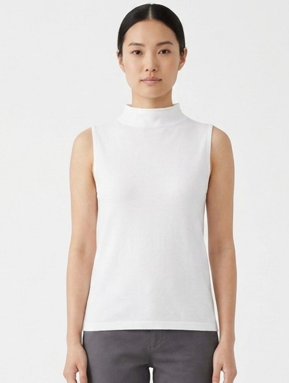 Banana Republic White Sleeveless Mock Neck Tank Top Size Xs Quiet Luxury Staple